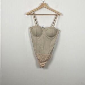 Say What Faux Leather Elegant Beige Bustier Corset Women's L Zip Back Bodysuit